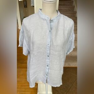 Eileen Fisher women’s light blue linen  Button Down Shirt- Size medium